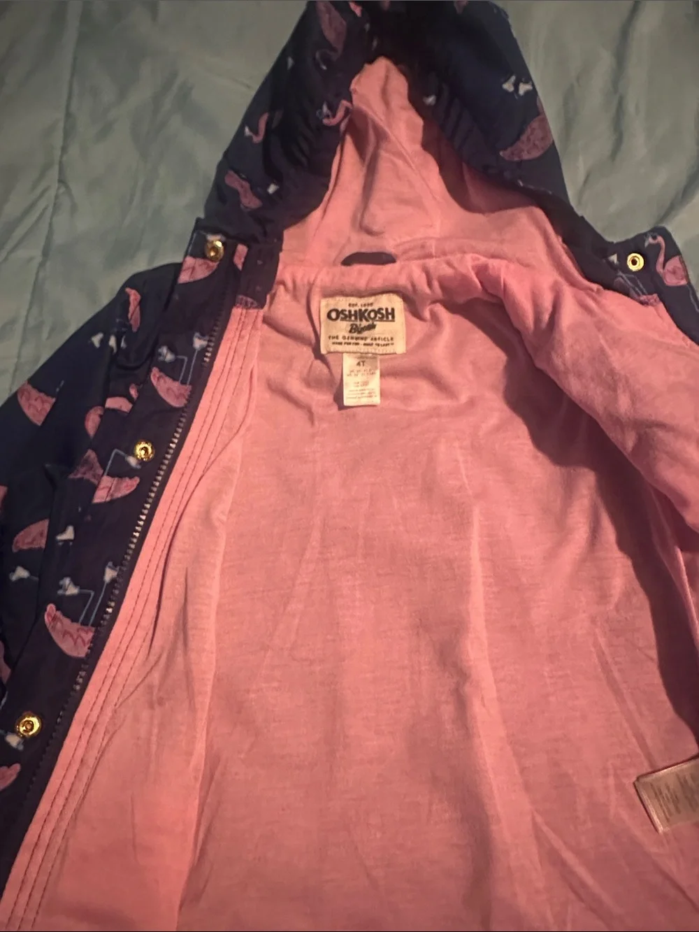 OshKosh B'gosh Navy & Pink Flamingo Hooded Raincoat